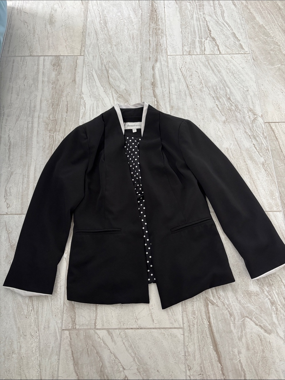 Daniel Rainn Black Open-Front Blazer with Polka Dot Lining